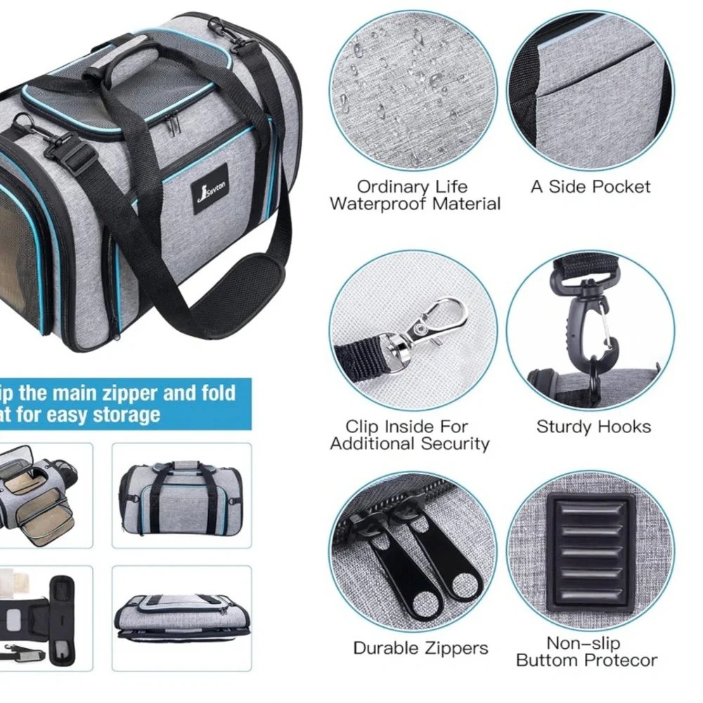 Siivton Pet Carrier Airline Approved, 4 Sides Expandable Cat Carrier Bag